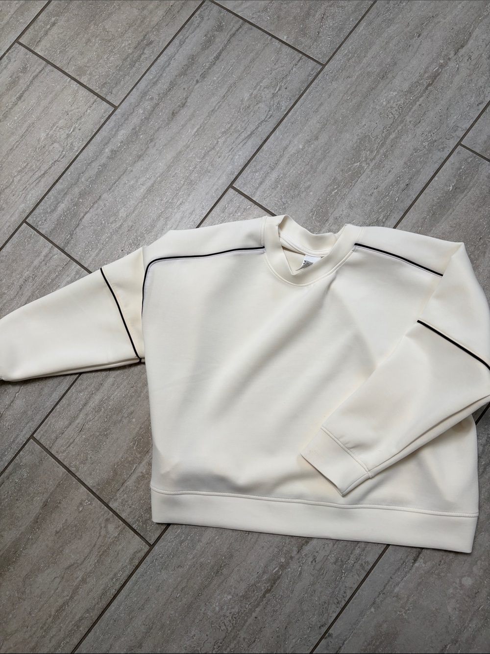 all in motion Cream Crewneck Sweater with Black Piping